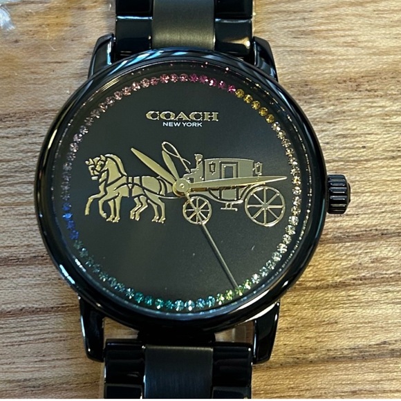 Coach Grand Watch 36mm Black Face With Golden Carriage & MultiColored Cr… - Picture 1 of 8